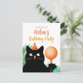 黒猫の誕生日招待状はがき ポストカード (スタンド正面)