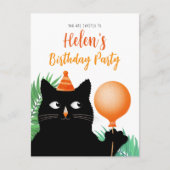 黒猫の誕生日招待状はがき ポストカード (正面)