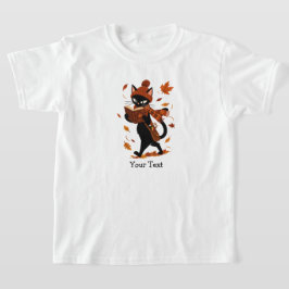 黒猫の読書の本 あったか秋のギフト Tシャツ