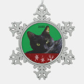 黒猫の赤い白い雪の結晶20XXクリスマス スノーフレークピューターオーナメント (正面)