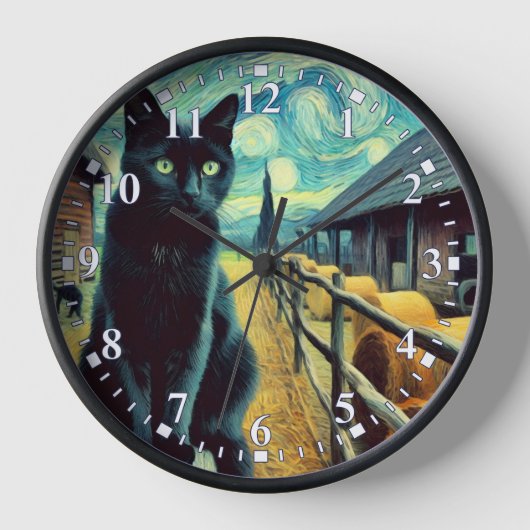 黒猫の農場の絵画時計 壁時計 (正面)