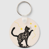 黒猫の遊び心あふれる星のイラスト キーホルダー (裏面)