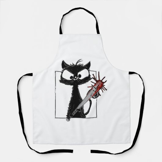 黒猫の野球ホラー ハロウィン エプロン (正面)