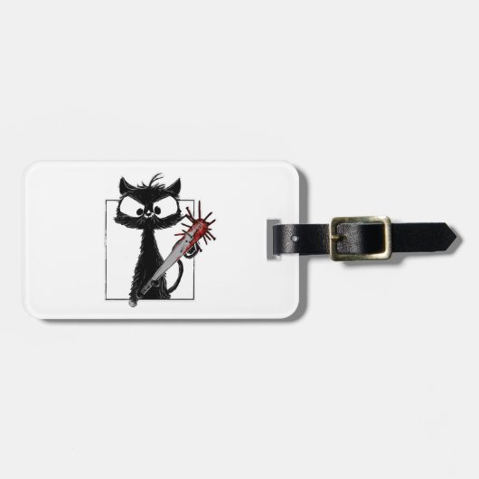 黒猫の野球ホラー ハロウィン ラゲッジタグ (正面横)
