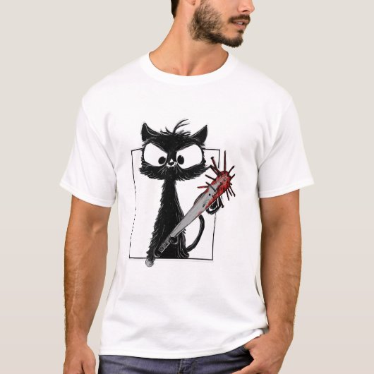 黒猫の野球ホラー ハロウィン Tシャツ (正面)