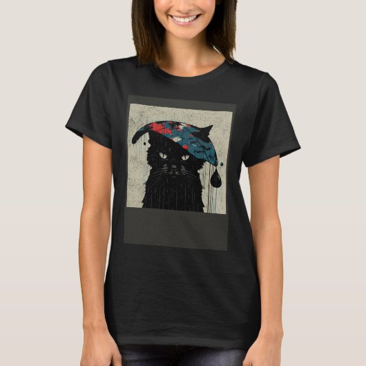 黒猫の野球 雨 Tシャツ (正面)