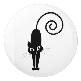 黒猫の陶磁器の引出しのノブ セラミックノブ