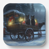 黒猫の雪のそり遊び クリスマスの飾り ペーパープレート (正面)