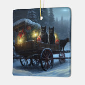 黒猫の雪のそり遊び クリスマス装飾 セラミックオーナメント (左)