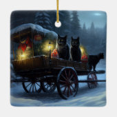 黒猫の雪のそり遊び クリスマス装飾 セラミックオーナメント (裏面)