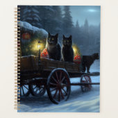 黒猫の雪のそり遊び クリスマス装飾 プランナー手帳 (正面)