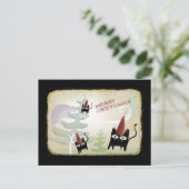 黒猫の雪の木風12月の冷たい葉書 シーズンポストカード (スタンド正面)