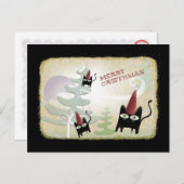 黒猫の雪の木風12月の冷たい葉書 シーズンポストカード (正面/裏面)