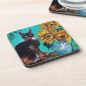 黒猫の青いターコイズ コースター (左側)