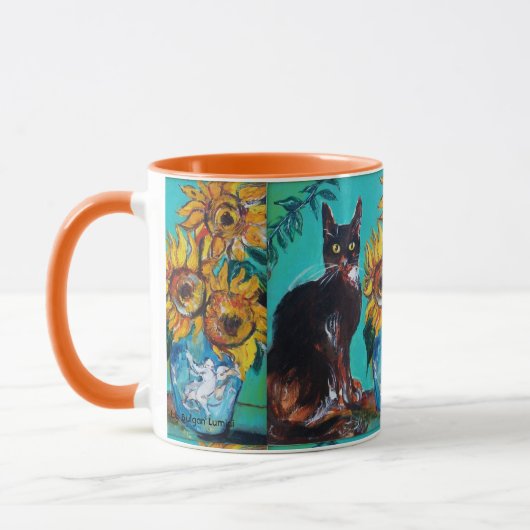 黒猫の青いターコイズ マグカップ (左)