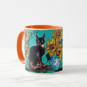 黒猫の青いターコイズ マグカップ (正面左)