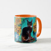 黒猫の青いターコイズ マグカップ (正面右)