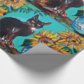 黒猫の青いターコイズ ラッピングペーパー (角)