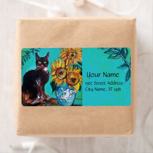 黒猫の青いターコイズ ラベル (インサイチュ)