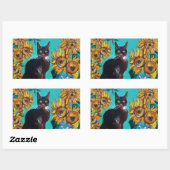 黒猫の青いターコイズ 長方形シール (シート)