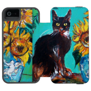 黒猫の青いターコイズ iPhone SE/5/5sウォレットケース