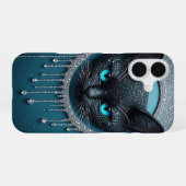 黒猫の青い目 ダークゴシックな肖像画 iPhone 16ケース (裏面横)