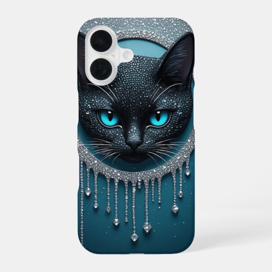 黒猫の青い目 ダークゴシックな肖像画 iPhone 16ケース (裏面)