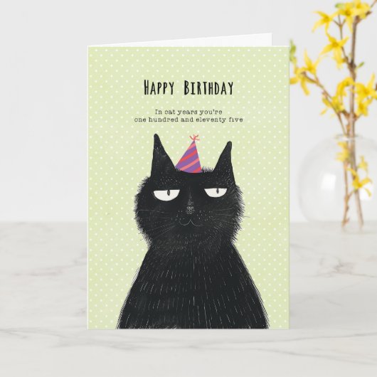 黒猫の面白い誕生日カード カード (黄色い花)