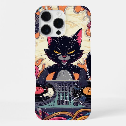 黒猫の面白いDJギフト iPhoneケース (裏面)