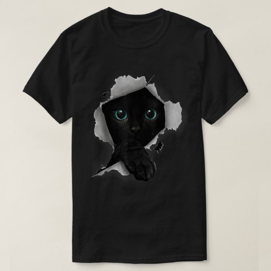 黒猫の顔が覗くデザイン Tシャツ (デザイン正面)