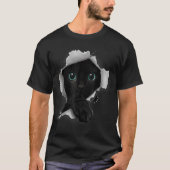 黒猫の顔が覗くデザイン Tシャツ (正面)