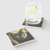 黒猫の顔 ストーンコースター (横)