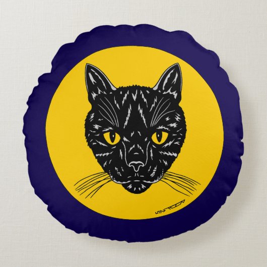 黒猫の顔 ラウンドクッション (正面)