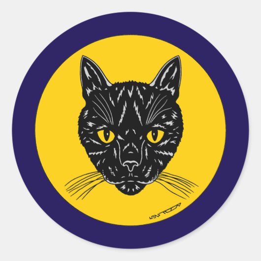 黒猫の顔 ラウンドシール (正面)