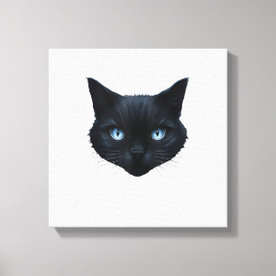 黒猫の顔 青い目 グラフィックTシャツ 猫 メンズ レディース キャンバスプリント