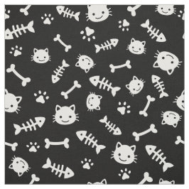 黒猫の骨にかわいい白人魚の前足の模様 ファブリック