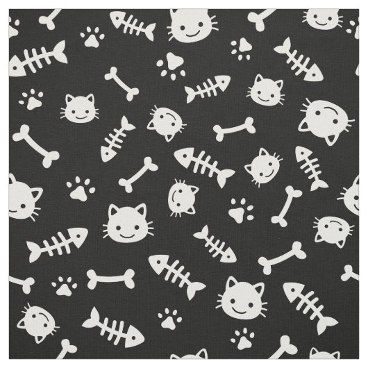黒猫の骨にかわいい白人魚の前足の模様 ファブリック (見本)