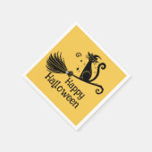 黒猫の魔女がほうきに乗ったハロウィン スタンダードカクテルナプキン (角)