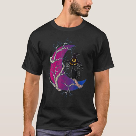 黒猫の魔女と月 バイセクシュアルフラグ バイセクシュアル Tシャツ (正面)