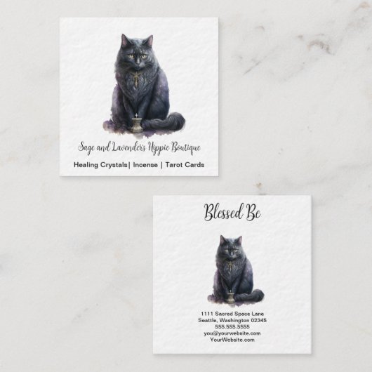 黒猫の魔女のおなじみ スクエア名刺 (正面/裏面)