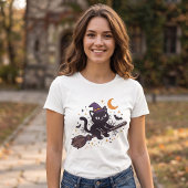 黒猫の魔女のほうき ハロウィン Tシャツ