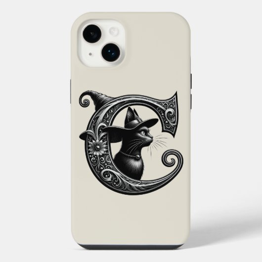 黒猫の魔女のイニシャルCカスタムイニシャル iPhoneケース (裏面)