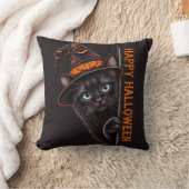 黒猫の魔女の帽子 ハロウィン クッション (ブランケット)