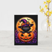 黒猫の魔女ハットカボチャ面白いハロウィーンの男性を見る カード (黄色い花)