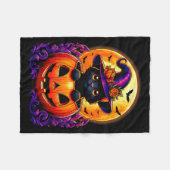 黒猫の魔女ハットカボチャ面白いハロウィーンの男性を見る フリースブランケット (正面(横))