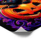 黒猫の魔女ハットカボチャ面白いハロウィーンの男性を見る ポスター (角)