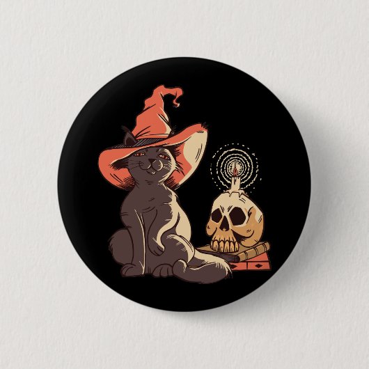 黒猫の魔女ハロウィンデザイン 缶バッジ (正面)