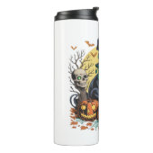 黒猫の魔女怖いハロウィーンカボチャのオーバーサイズ タンブラー (回転左)