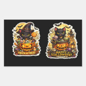 🎃🧙‍♀️黒猫の魔女 - スプーキーなハロウィンのカボチャ 長方形シール (正面)