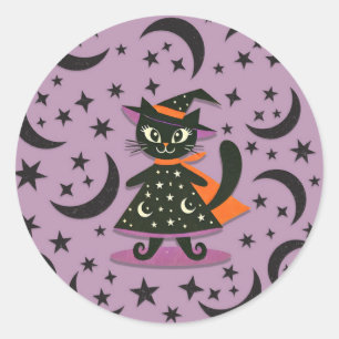 黒猫の魔女 紫色の月と星 ハロウィンパーティー ラウンドシール